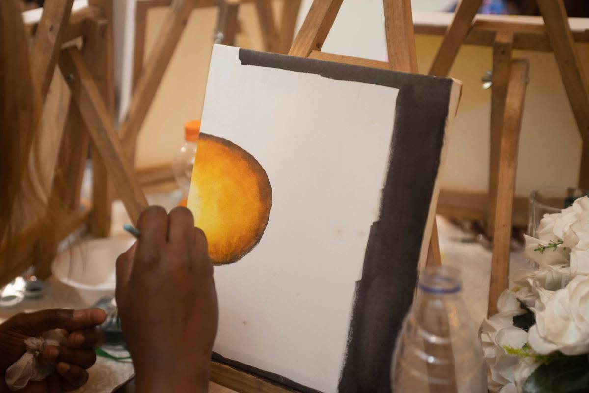 easy art paintings for beginners showing simple acrylic still life on canvas with basic brushes and palette